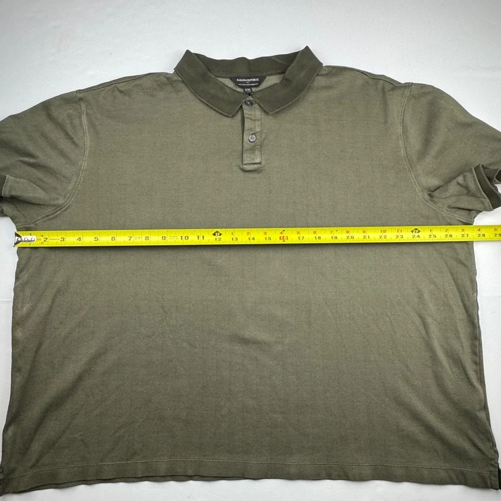 Banana Republic Polo Shirt XXL Olive Green Herringbone Luxe Touch Performance